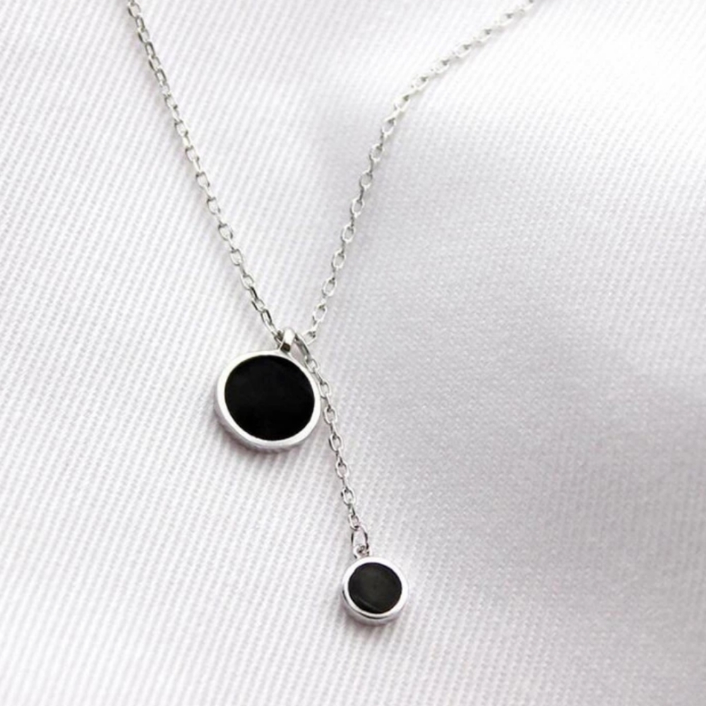 NEW 925 Silver & Black Coin Lariat Choker Necklace - Picture 2 of 8